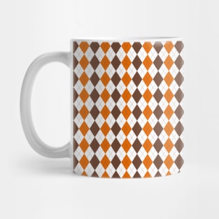 Brown Orange and White Argyle Pattern Diamond Checks Mug